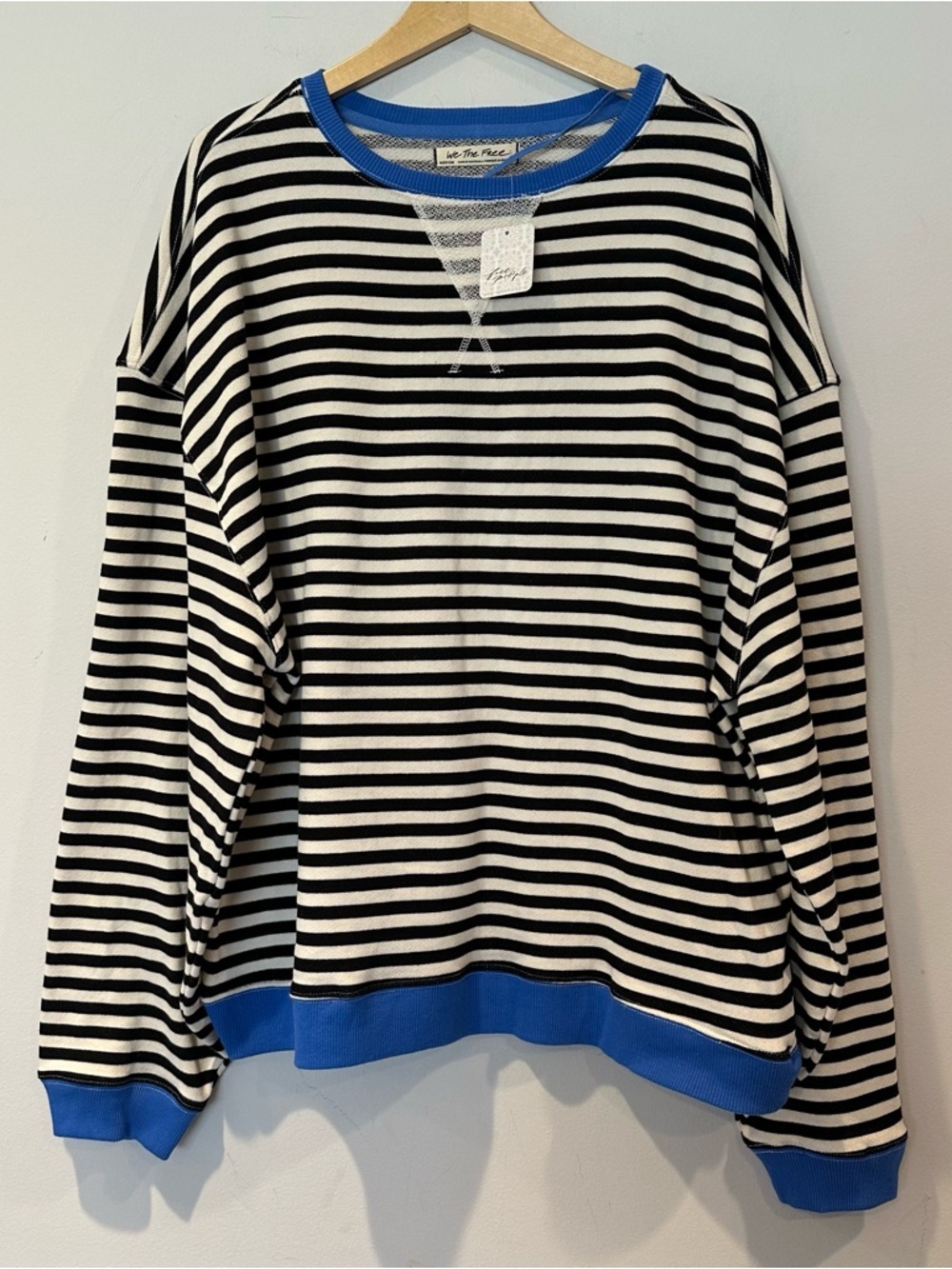 Free People Oversized Striped Black & White Sweatshirt with Blue Trim - Picture 5 of 10